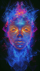 Neon Wireframe Hologram Portrait