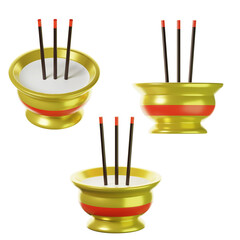 3d Chinese incense on three points of view. Isolated on transparant background. 3D illustration. High resolution
