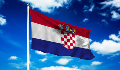 Croatia Flag on the flag pole waving beautifully in the sky