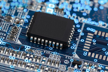Chip on a printed circuit board with blue backlight