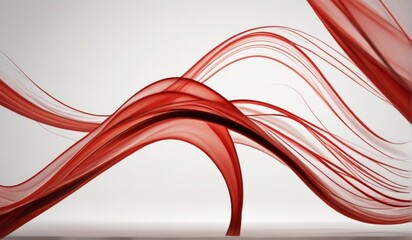 Fototapeta premium Abstract red flowing wave lines on plain white background from Generative AI