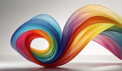 Abstract rainbow flowing wave lines on plain white background from Generative AI