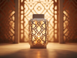Obraz na płótnie Canvas Arabic lantern with burning candle glowing