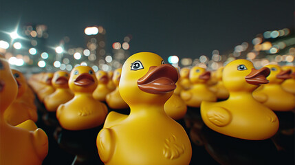 rubber duck and ducklings - obrazy, fototapety, plakaty