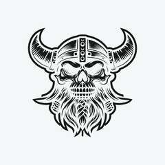 monochrome Viking skull head vector design, with simple and elegant style