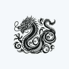 Fototapeta premium monochrome dragon tattoo vector design, in a simple and elegant style