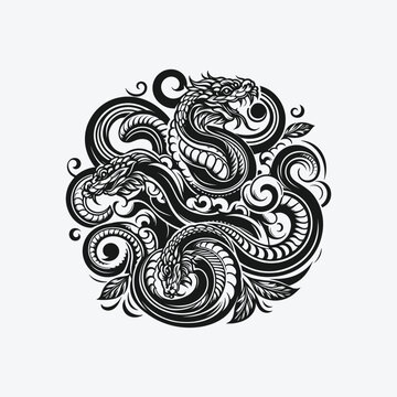 monochrome dragon tattoo vector design, in a simple and elegant style