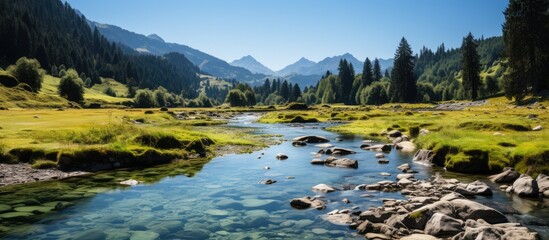 Very beautiful mountain lake in the green mountains