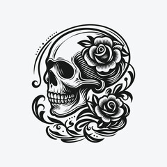 Design Tattoo Skull, with Simple and Elegant Tail