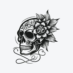 Design Tattoo Skull, with Simple and Elegant Tail