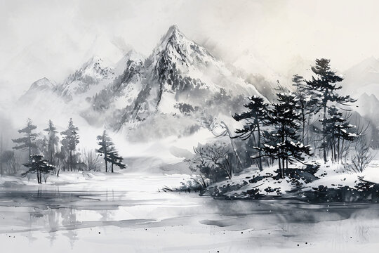 landscape painting in winter