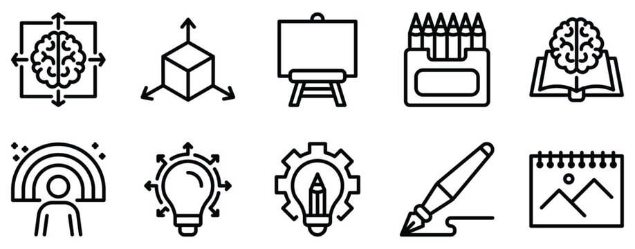 creative tools line style icon set collection