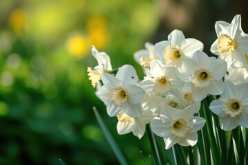 Naklejka na ściany i meble White daffodils in a flower garden in spring.