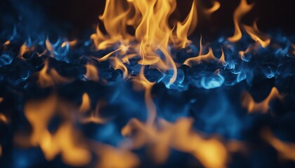 Fire flames on black background. Intense flames with vibrant blue and orange hues.