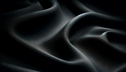 Obraz premium Closeup of rippled black satin fabric as background texture