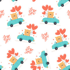 Seamless pattern with  cute Baby bear.  Hand drawn vector illustrations