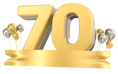 Balloon 70 Number For Anniversary 3D Render With Balloon Gold