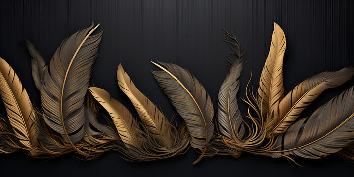 Beautiful bird feather in vibrant gold color 