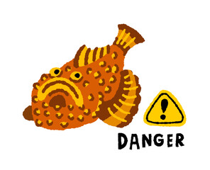 海洋危険生物オニダルマオコゼの手描きイラスト