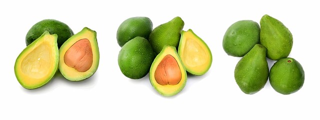 Avocado Varietals. A Quartet of Diverse and Flavorful Avocados, Showcasing an Assortment of Shapes, Textures, and Tones Against a Crisp White Backdrop, Offering a Luxurious Feast for the Eyes