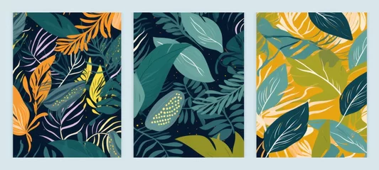 Foto op Canvas Set of abstract art seamless patterns with tropical leaves. Modern exotic design, Generative AI © Design Dynasty