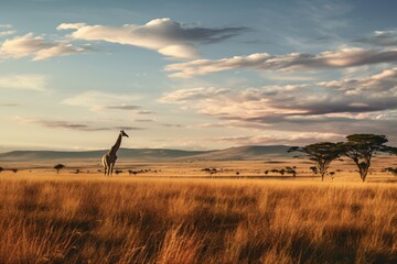 Giraffe in a wildlife safari in a jungle in kenya, africa