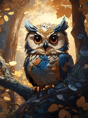  Colorful oil painting of an owl by generative AI.