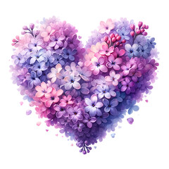 Heart-Shaped Lilac Flower Arrangement in Watercolor Style for Wedding and Valentine's Day