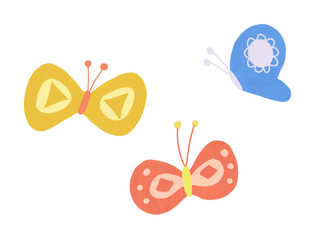 手描き風水彩タッチのカラフルなちょうちょのベクターイラスト