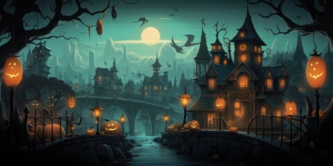 Fototapeta na wymiar Halloween town background 