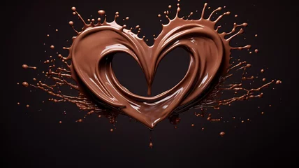 Fotobehang Chocolate heart splash. Liquid chocolate in the shape of a love heart. © Teerasak