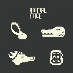 Fototapeta premium this is animal face icon in pixel art with white color and black background ,this item good for presentations,stickers, icons, t shirt design,game asset,logo and your project.