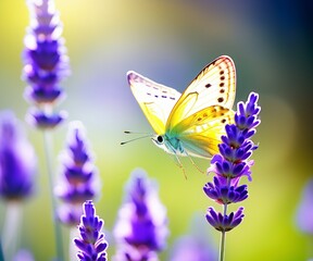 Butterfly Amidst Lavender Blooms. Generative AI.
