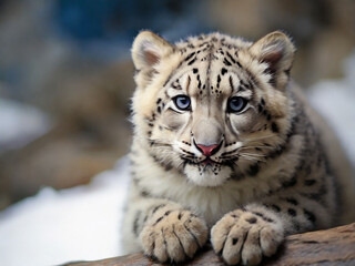 Adorable Snow Leopard with Blue Eyes