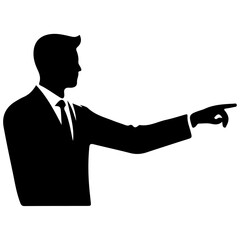 a business man instruction with hand vector silhouette, black color silhouette