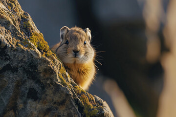 Close-up American pika,Wild Animal in the forest,mouse hare and rock rabbit