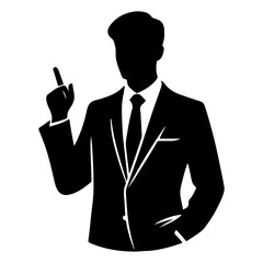 a business man instruction with hand vector silhouette, black color silhouette