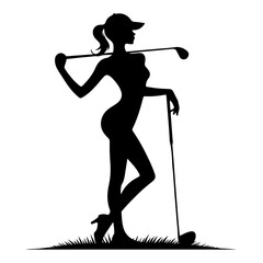 minimal Golf player vector silhouette, stylish woman silhouette, black color silhouette