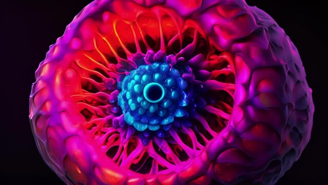 A stunning interpretation of neurulation in a human embryo, using a palette of vivid colors to illustrate the intricate process of neural tube development.