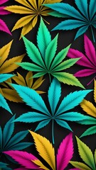 Fototapeta na wymiar a closeup photo illustration of beautiful colored cannabis leaves =AI generated illustration