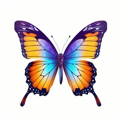 A digital illustration of a blue and orange butterfly