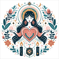 Obraz na płótnie Canvas Boho sacred heart reiki magic woman mystical symbol flat holistic healing meditation new age concepta
