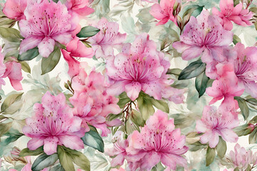blooming rhododendron digital drawing and watercolor texture background