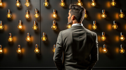 An enterpreneur standing confidently in front of wall