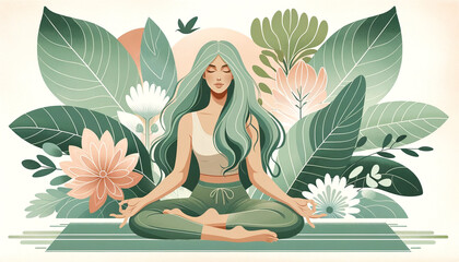 Obraz na płótnie Canvas Serenity in Nature: Woman Meditating with Floral Harmony