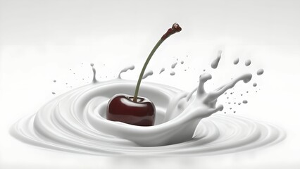sweet cherries in vanilla milk splash