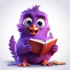 3d cute birds reading books