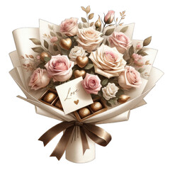 Valentine Rose and Chocolate Bouquet, AI Generative