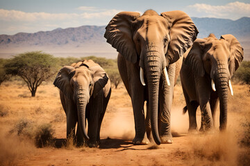 Fototapeta na wymiar A close up of an elephant family in the forest