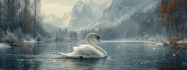 swan on a lake - obrazy, fototapety, plakaty